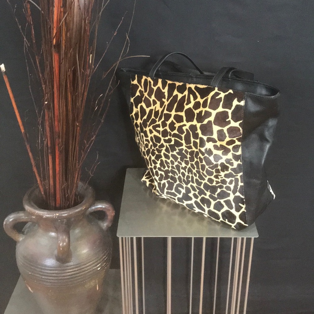 Talbots Animal Print Black and Brown Tote Bag